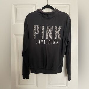 Black leopard print PINK sweatshirt XS quarterzip